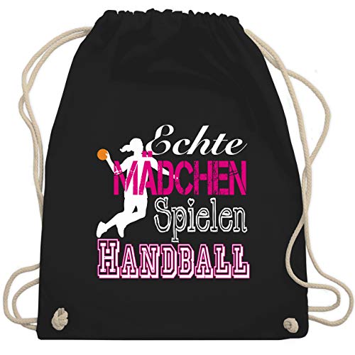 Shirtracer Handball – Echte Mädchen Spielen Handball weiß – Unisize – Schwarz – handball – WM110 – Turnbeutel und Stoffbeutel aus Baumwolle